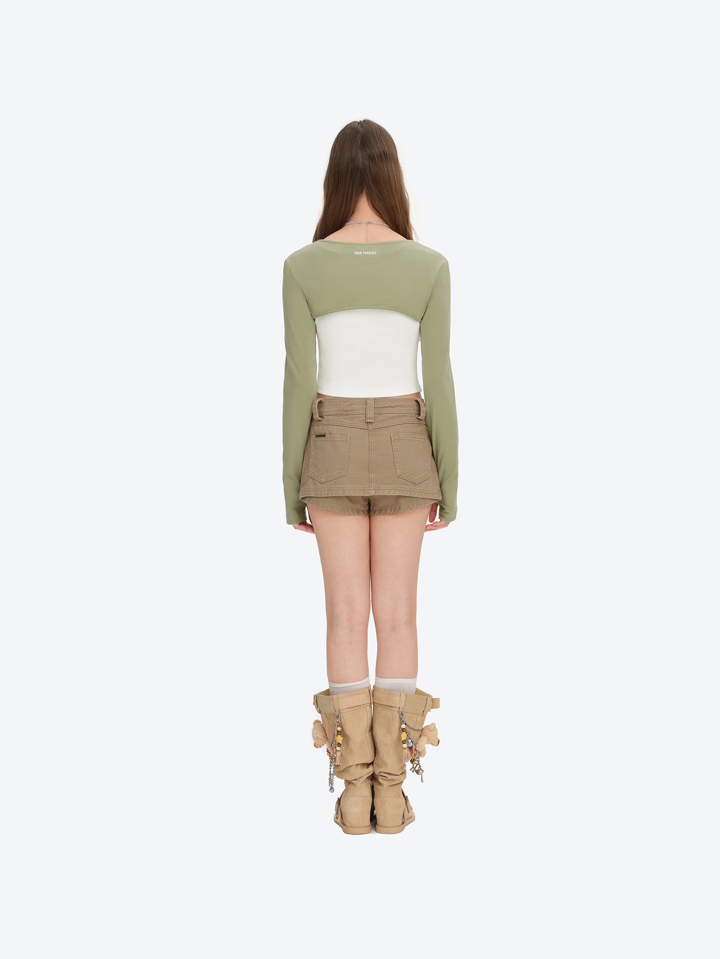 13DE MARZO Knitted Lace-Up Two-Piece Long Sleeve Set Green