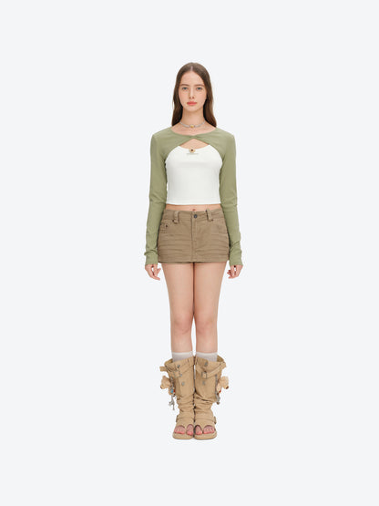 13DE MARZO Knitted Lace-Up Two-Piece Long Sleeve Set Green