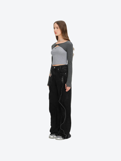 13DE MARZO Bear Fork Crinkle Jeans