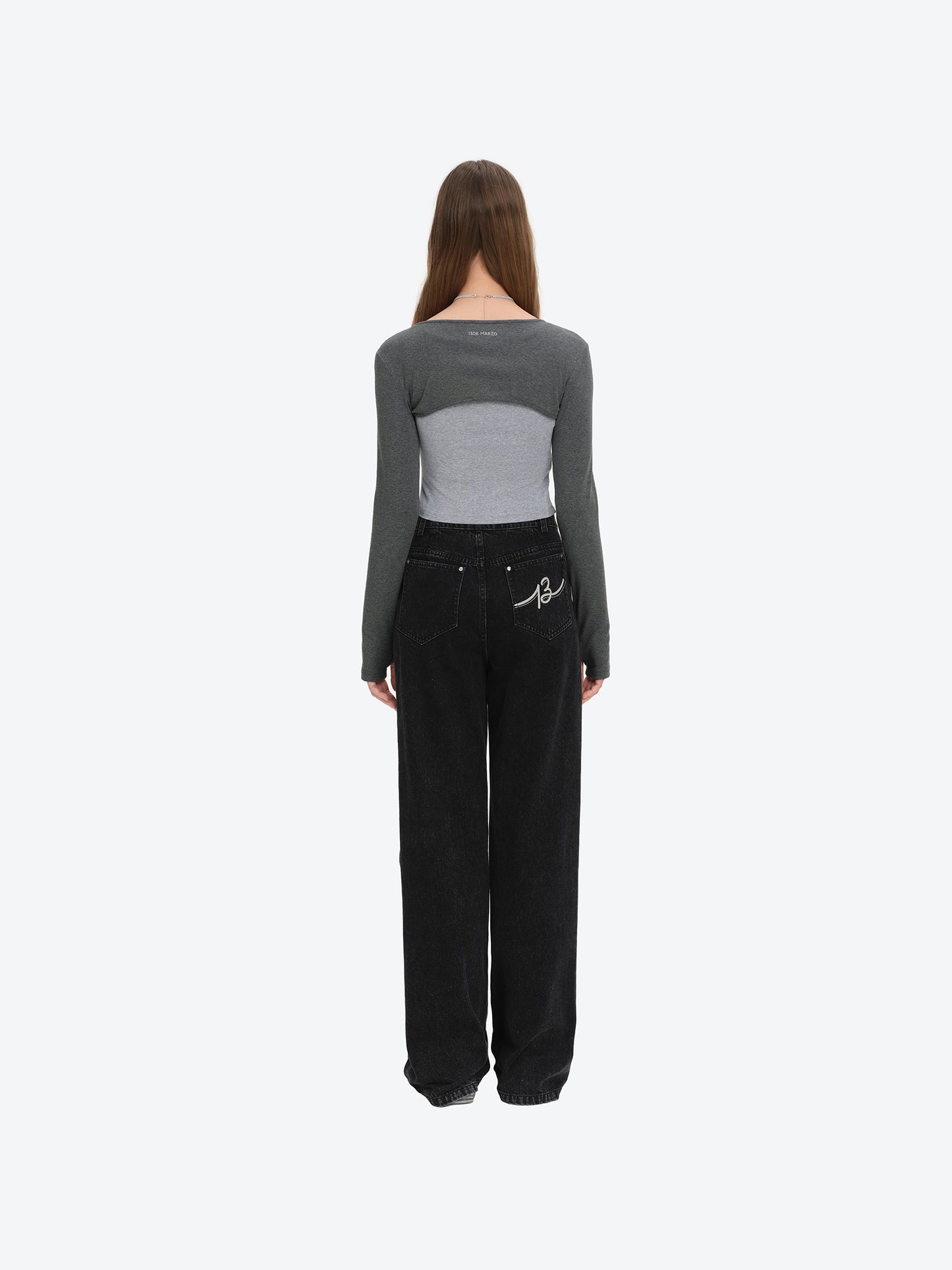 13DE MARZO Knitted Lace-Up Two-Piece Long Sleeve Set Dark Grey