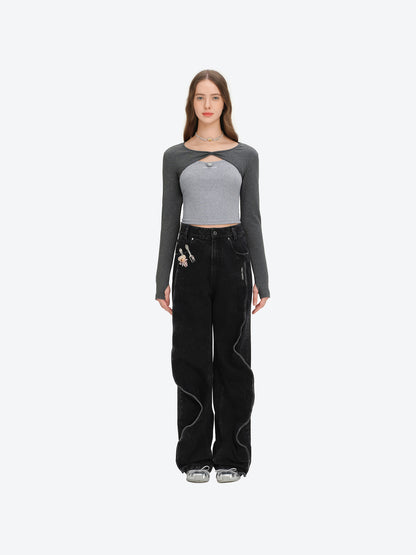 13DE MARZO Bear Fork Crinkle Jeans