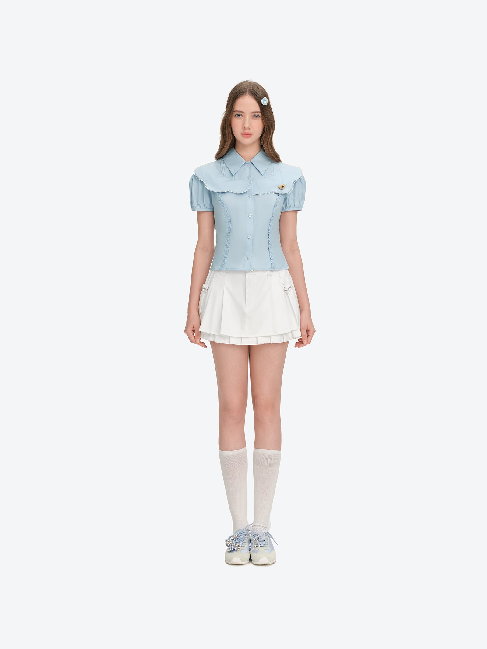 13DE MARZO Patchwork Two-Piece Style Shirt Blue - 13DE MARZO