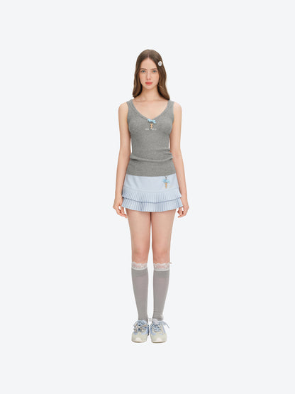 13DE MARZO Two-piece Style Lace-up Sleeveless Top Grey