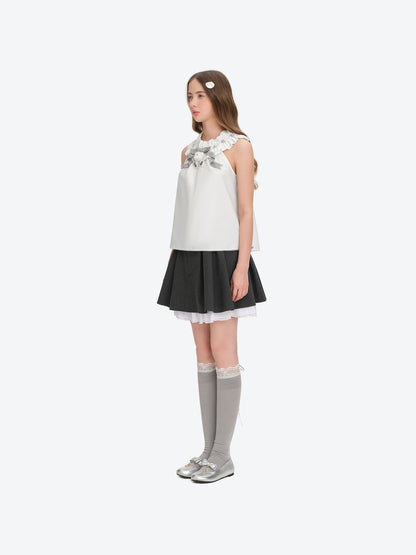 13DE MARZO Smocked Lace Trim Vest - 13DE MARZO