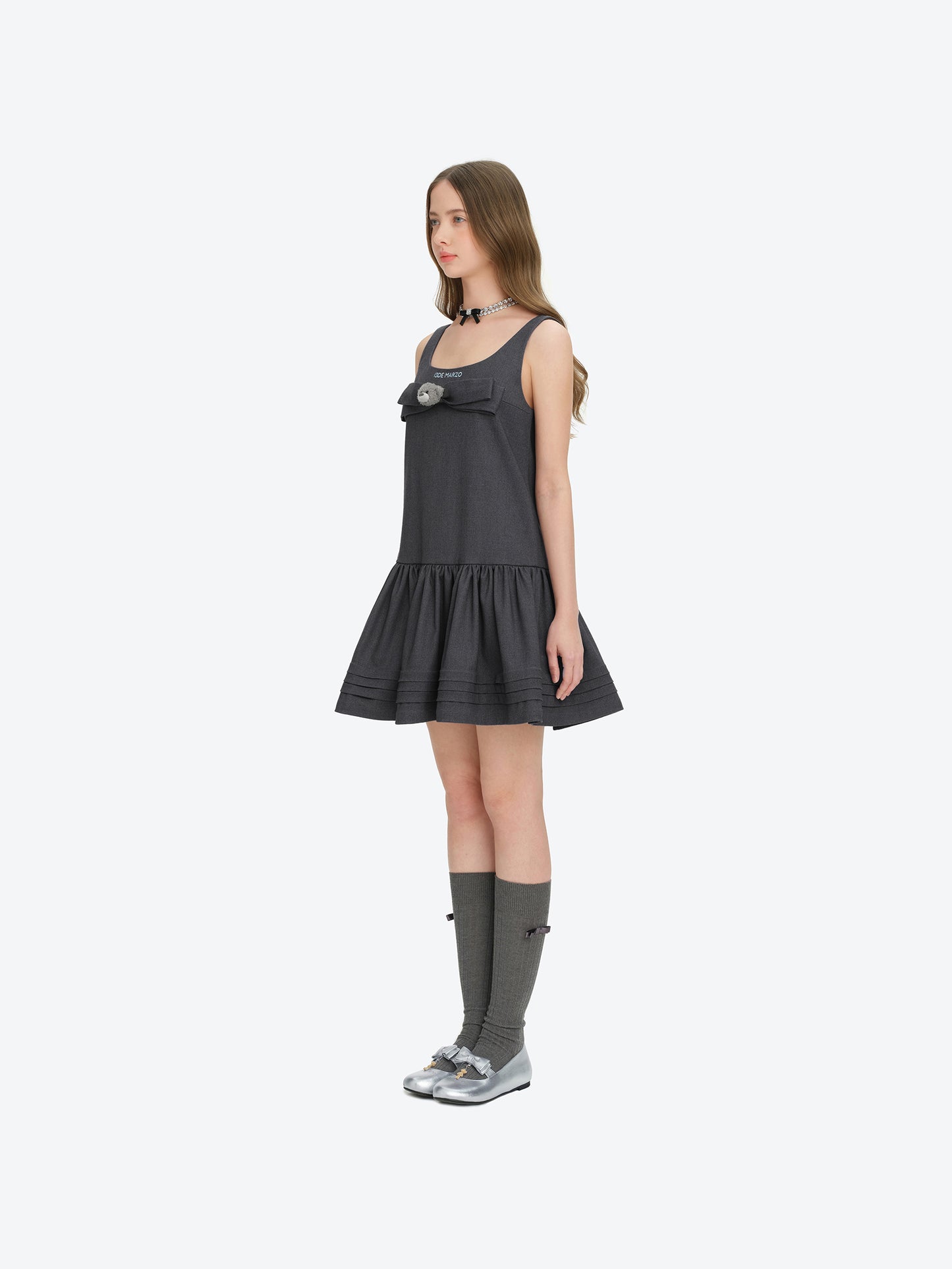 13DE MARZO Sleeveless Tulle Dress Dark Grey