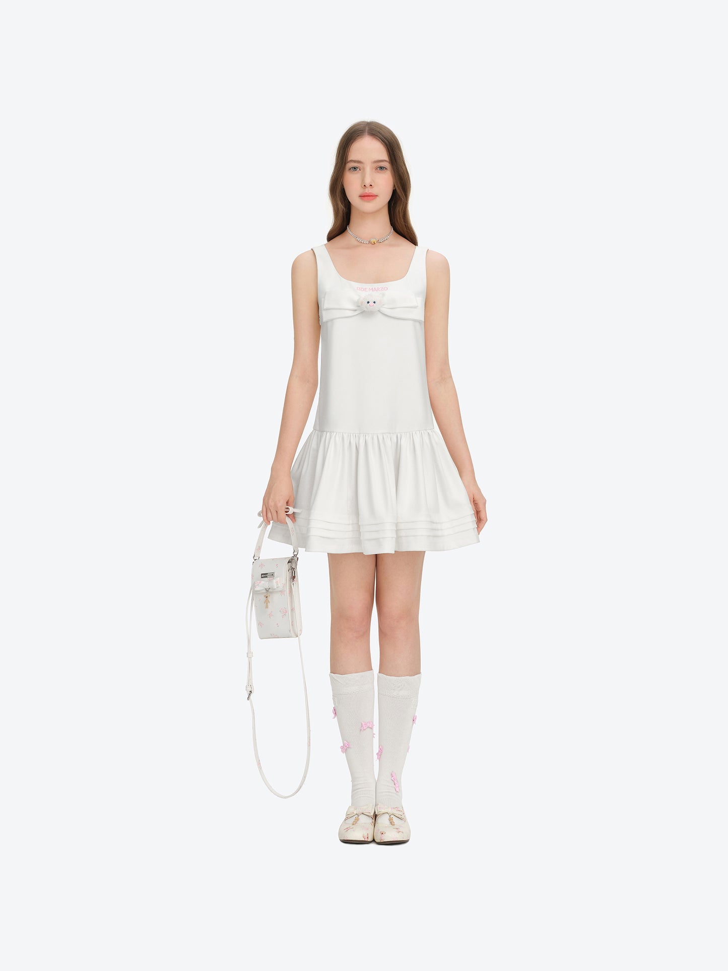 13DE MARZO Sleeveless Tulle Dress White