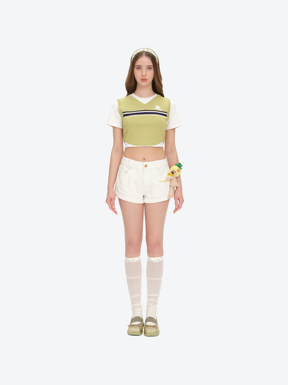 13DE MARZO Lollipop V-Waist Slim-Fit Shorts White - 13DE MARZO