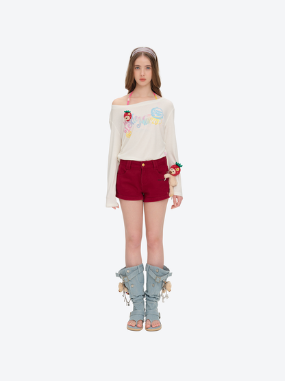13DE MARZO Lollipop V-Waist Slim-Fit Shorts Red - 13DE MARZO