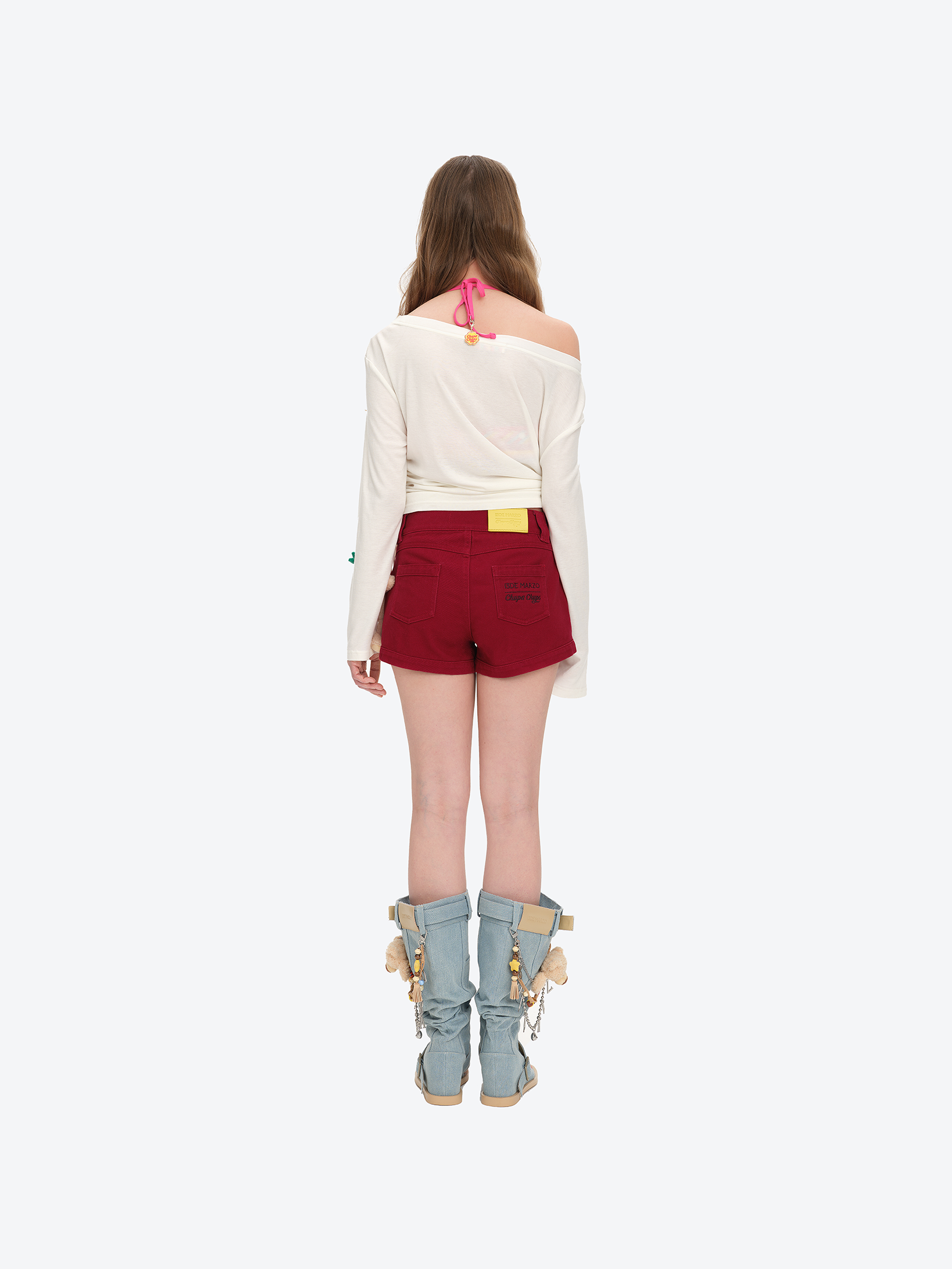 13DE MARZO Lollipop V-Waist Slim-Fit Shorts Red - 13DE MARZO