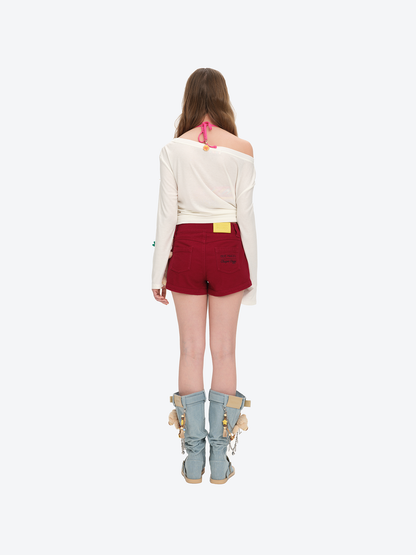 13DE MARZO Lollipop V-Waist Slim-Fit Shorts Red - 13DE MARZO