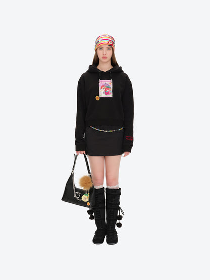 13DE MARZO Lollipop Wrapper Cropped Hoodie Black - 13DE MARZO