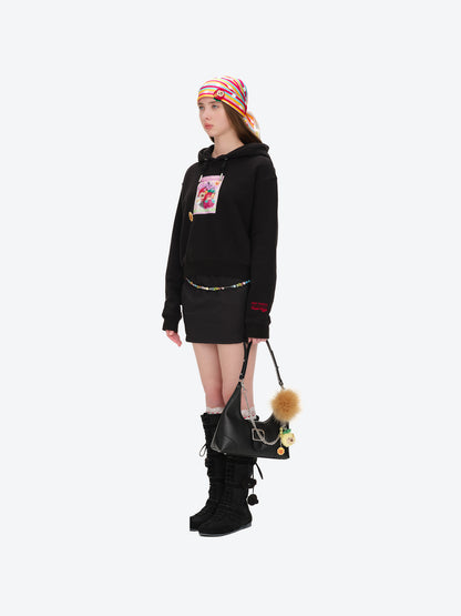 13DE MARZO Lollipop Wrapper Cropped Hoodie Black - 13DE MARZO