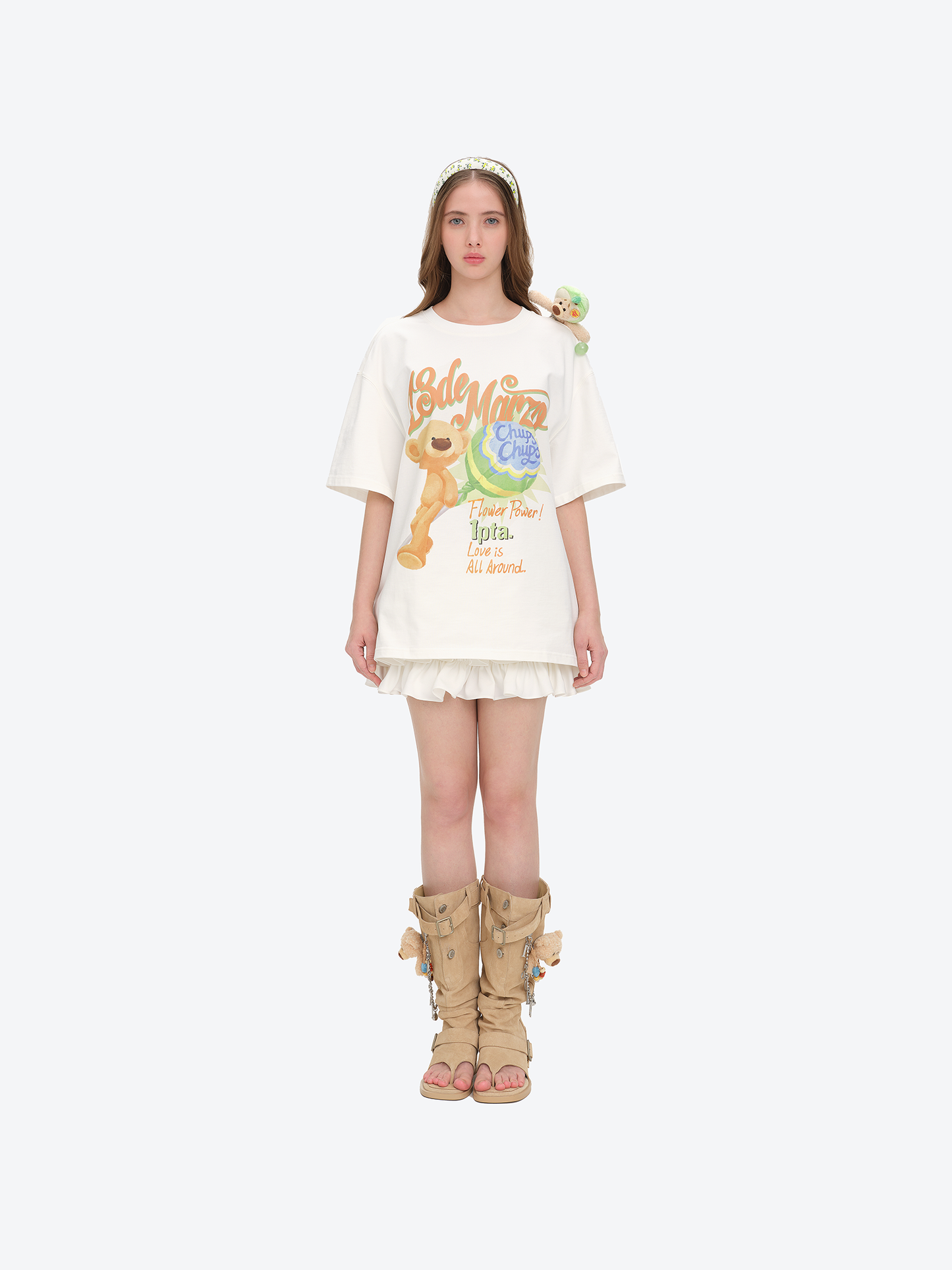 13DE MARZO Denim Flip-Flop Stacked Boots Khaki