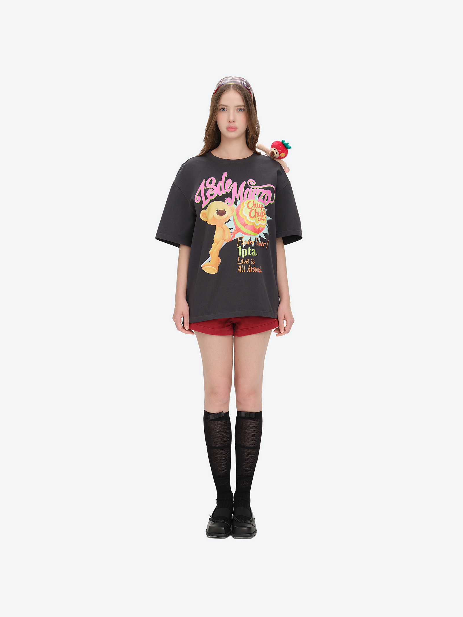 13DE MARZO Bear Graphic Lollipop Tee Dark Grey - 13DE MARZO