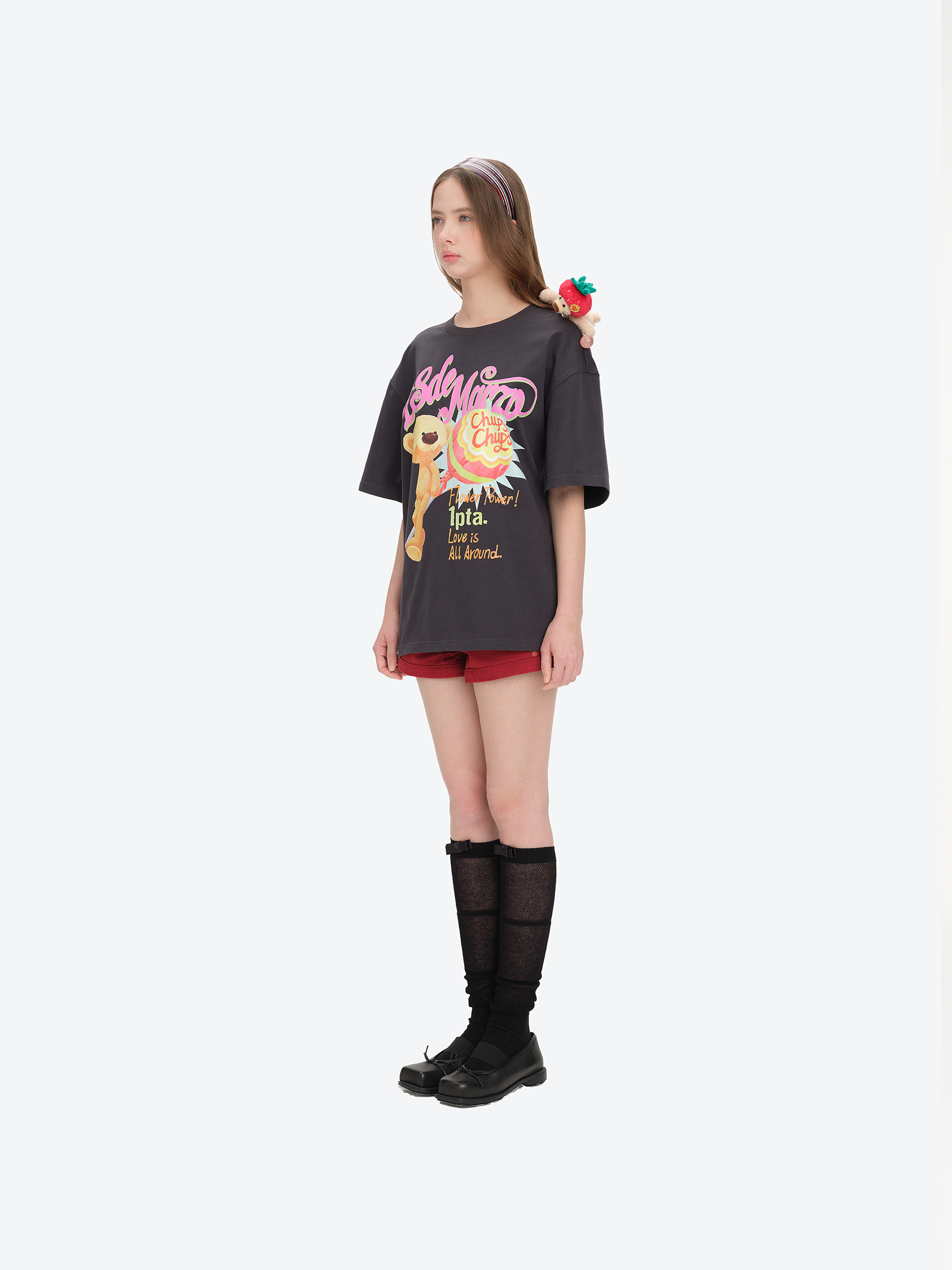 13DE MARZO Bear Graphic Lollipop Tee Dark Grey - 13DE MARZO