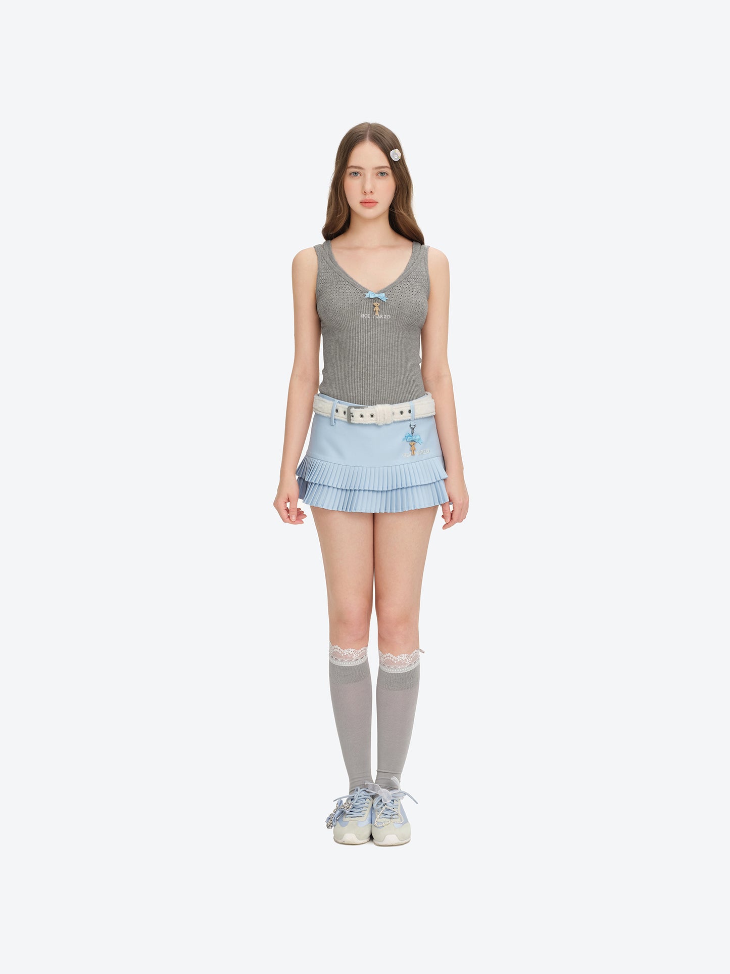 13DE MARZO Tiered Pleated Skort Blue