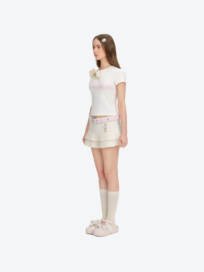 13DE MARZO Tiered Pleated Skort Beige