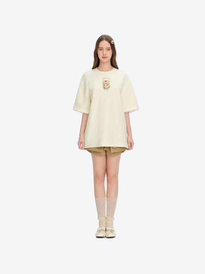 13DE MARZO Bouquet Bear Print T-shirt Yellow