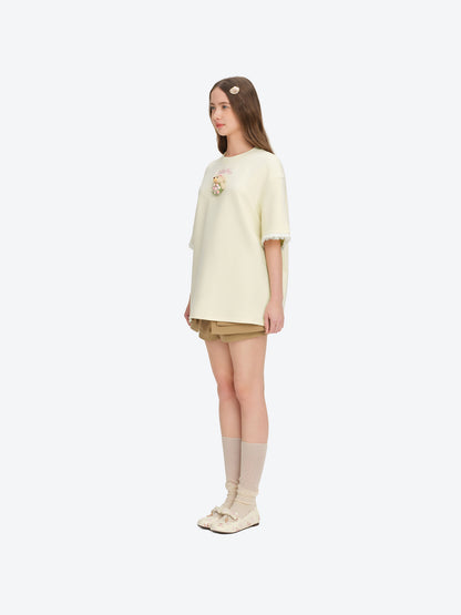 13DE MARZO Bouquet Bear Print T-shirt Yellow