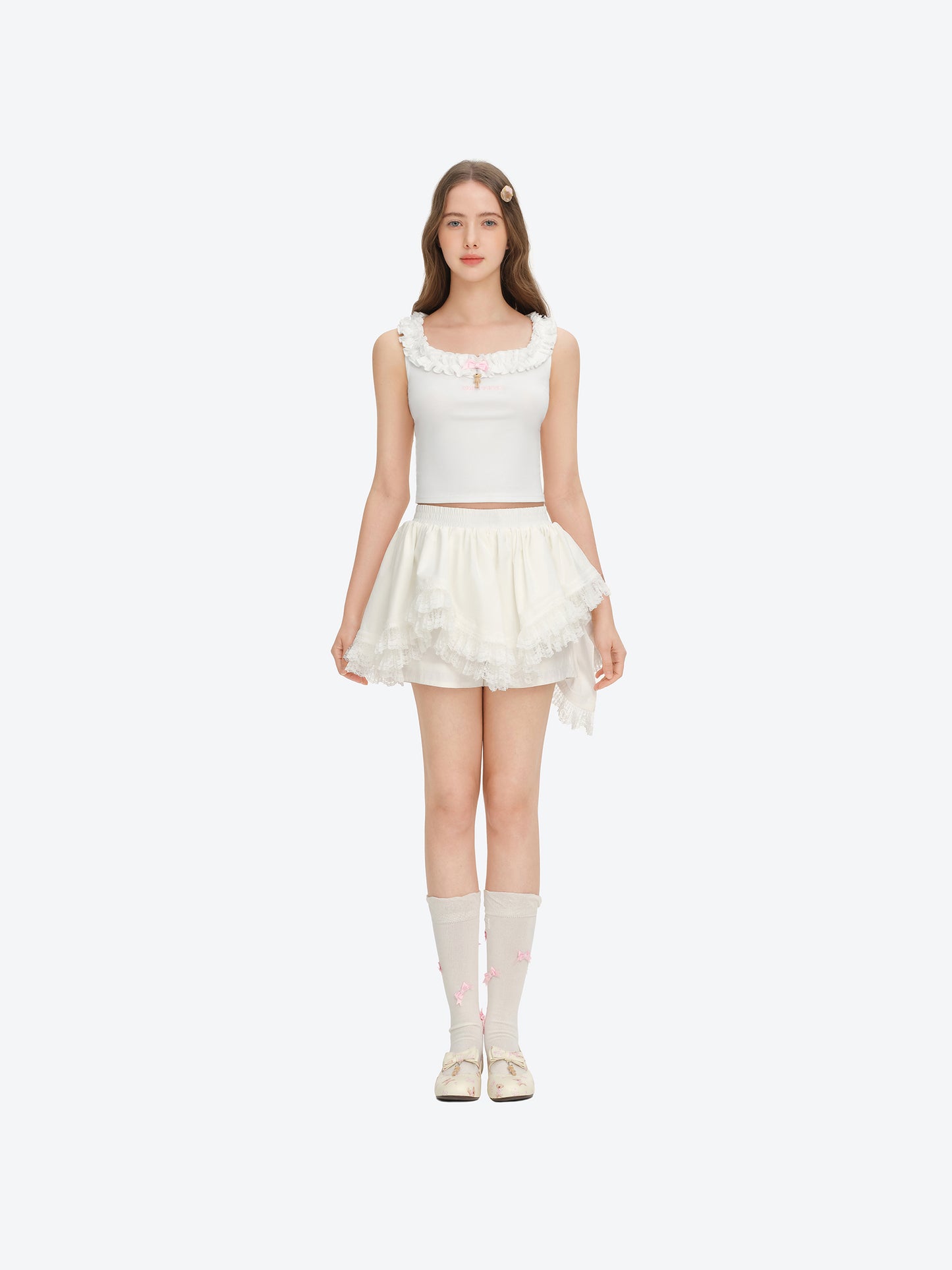 13DE MARZO Ruffle Collar Camisole White