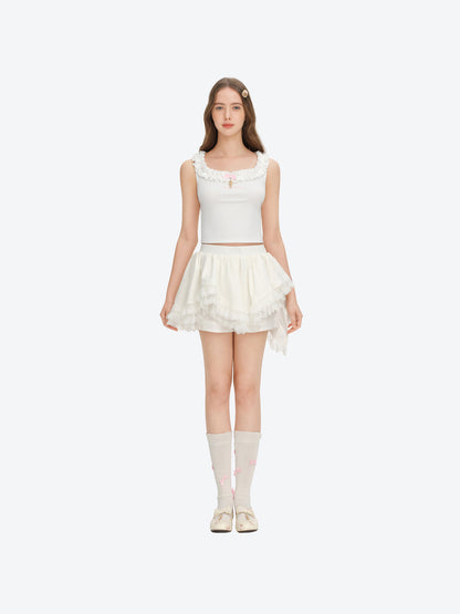 13DE MARZO Ruffle Collar Camisole White