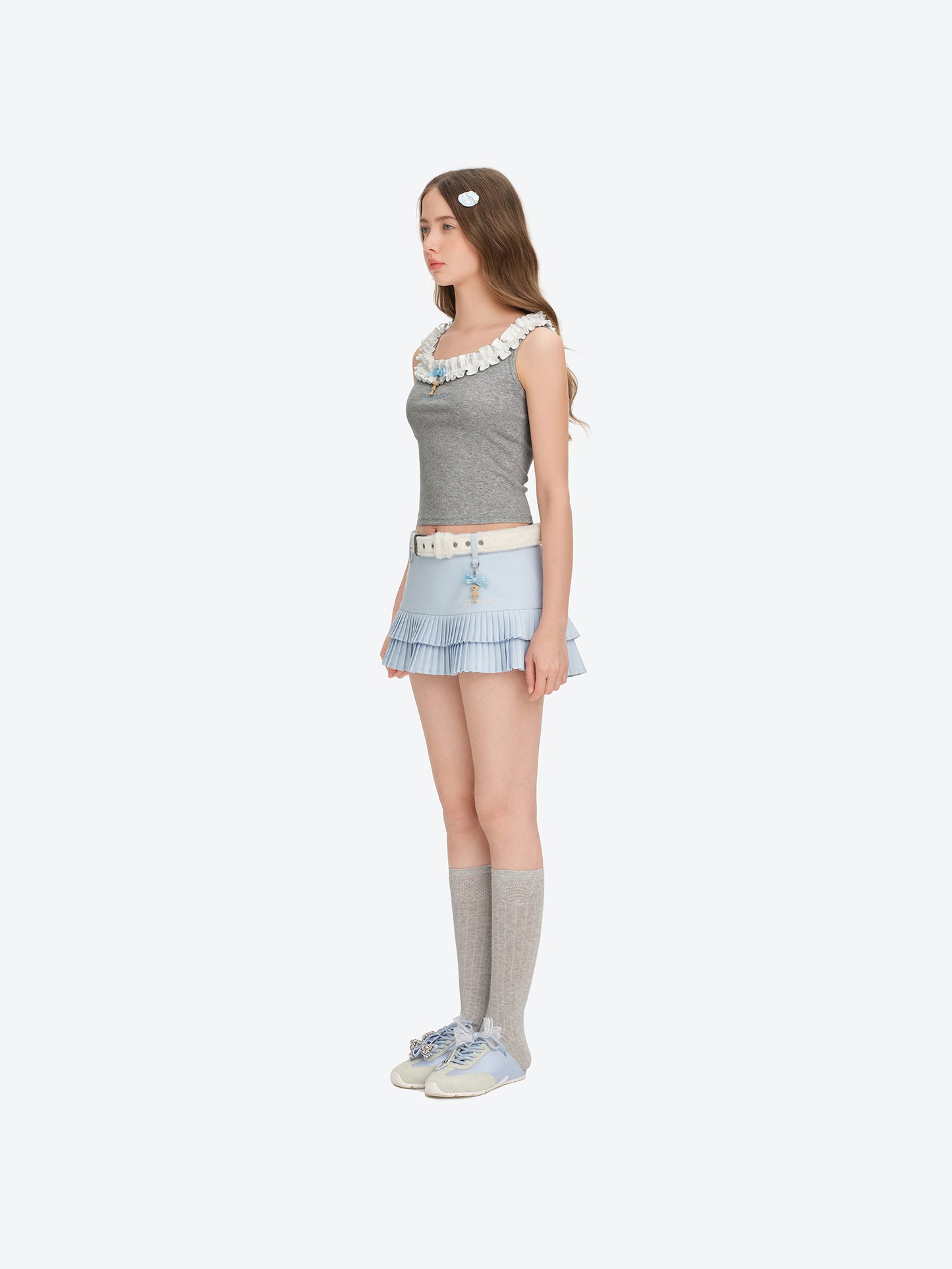 13DE MARZO Ruffle Collar Camisole Grey