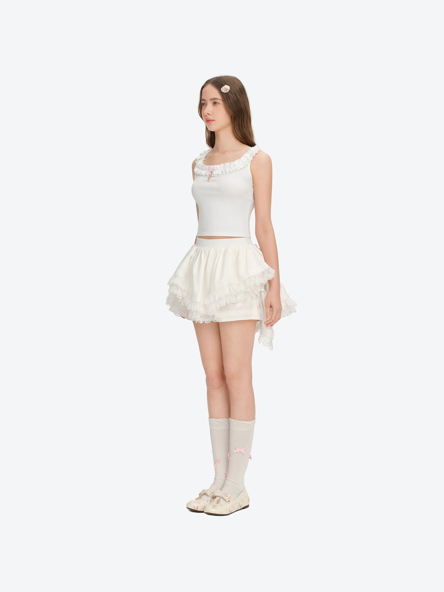 13DE MARZO Ruffle Collar Camisole White