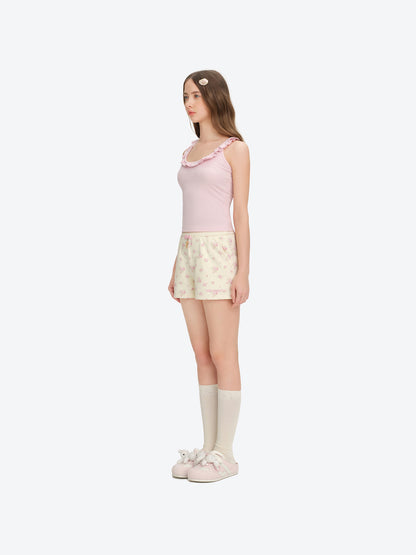 13DE MARZO Floral Print Sweatpants Shorts Beige