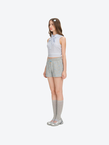13DE MARZO Floral Print Sweatpants Shorts Grey