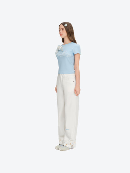 13DE MARZO Cross-Over Collar Button-Strap T-shirt Blue