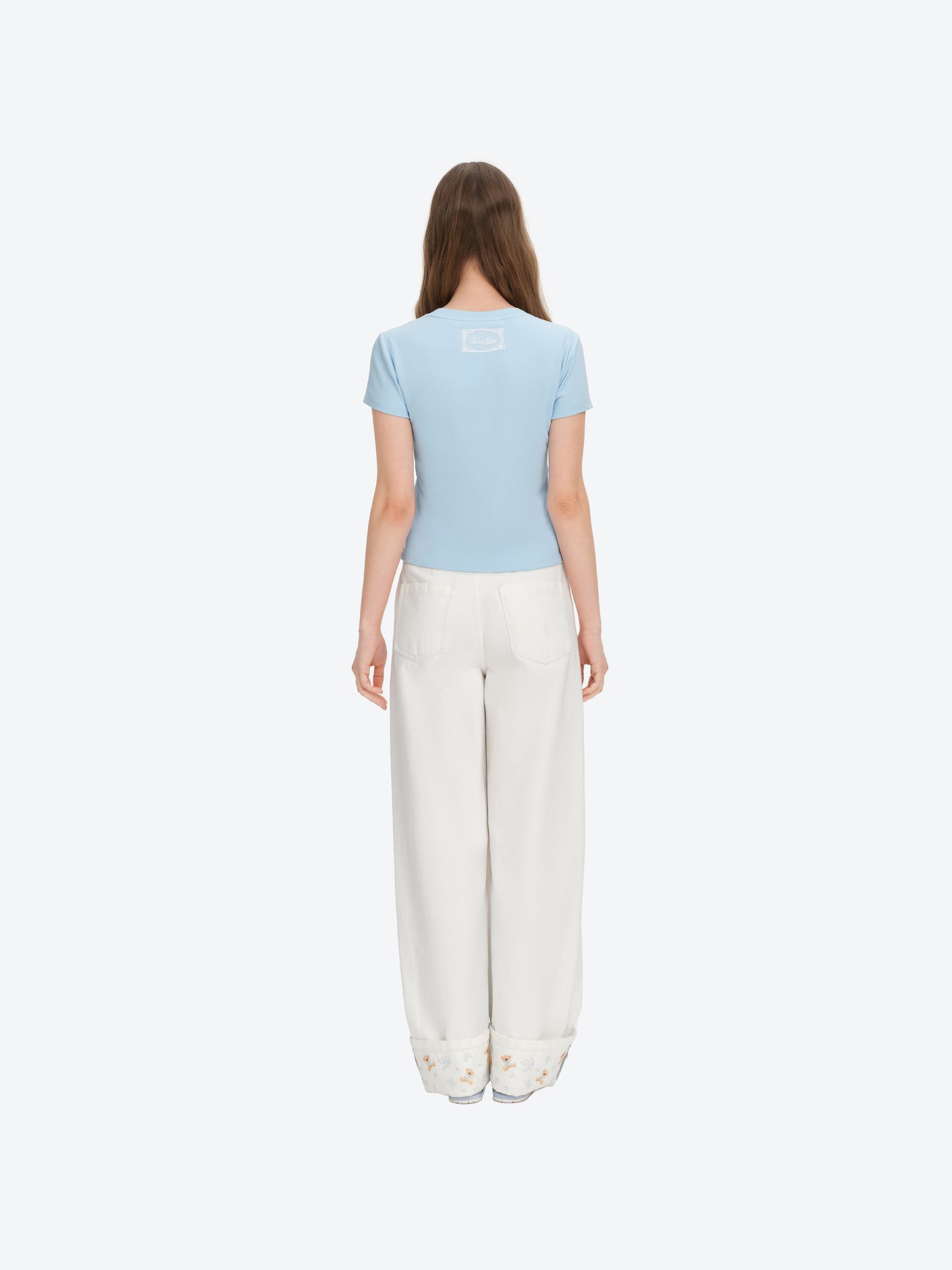 13DE MARZO Cross-Over Collar Button-Strap T-shirt Blue