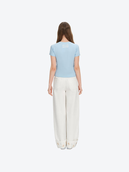 13DE MARZO Cross-Over Collar Button-Strap T-shirt Blue