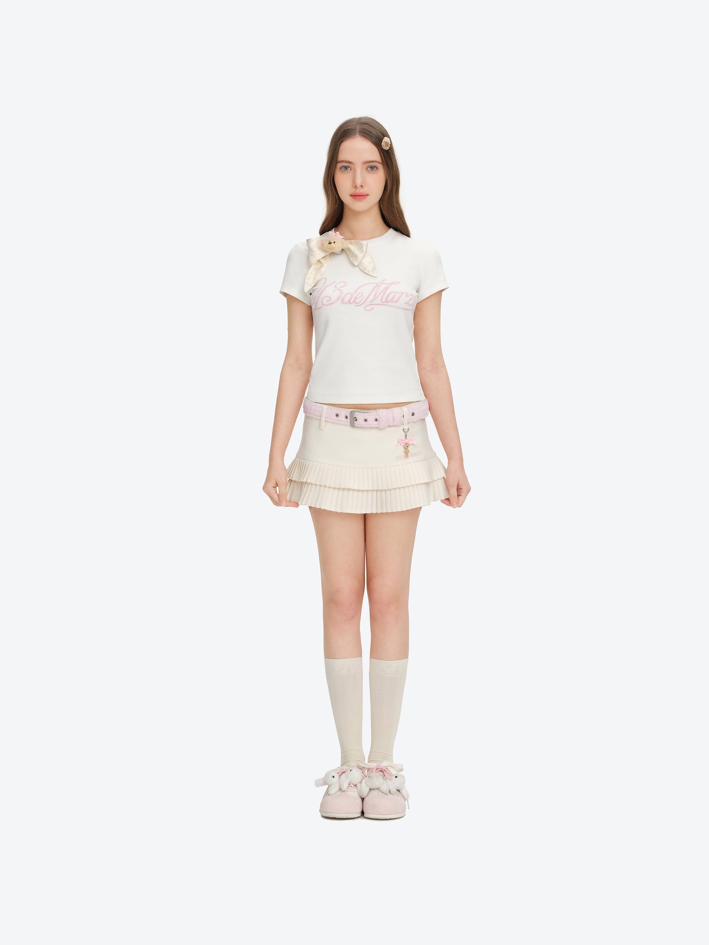 13DE MARZO Tiered Pleated Skort Beige