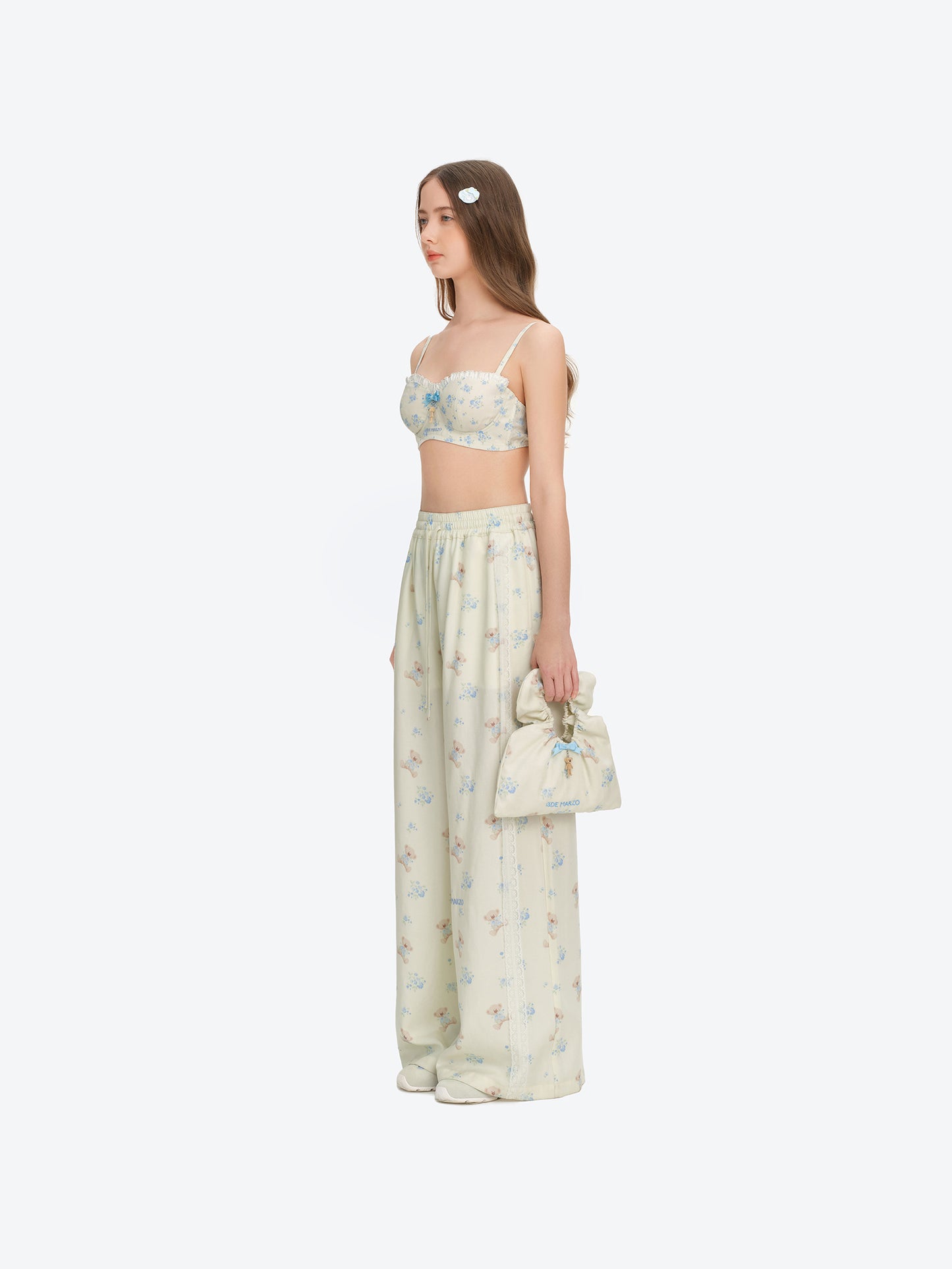 13DE MARZO Floral Print Strappy Corset Top Beige