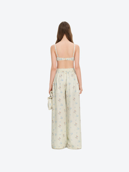 13DE MARZO Floral Print Strappy Corset Top Beige