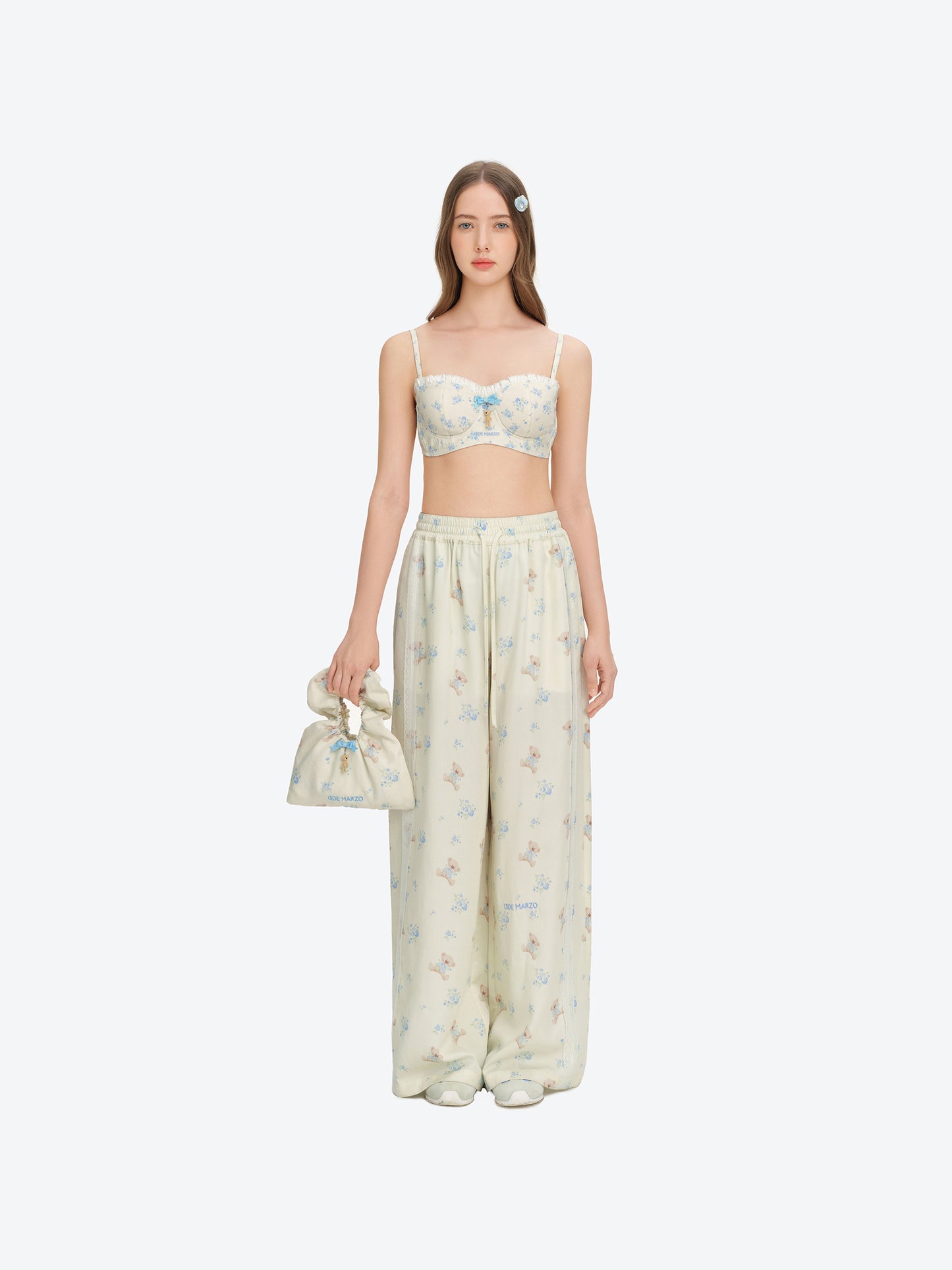 13DE MARZO Floral Print Strappy Corset Top Beige