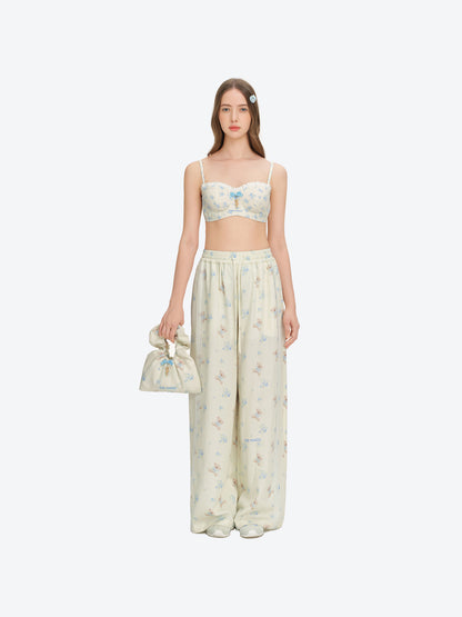 13DE MARZO Floral Print Strappy Corset Top Beige