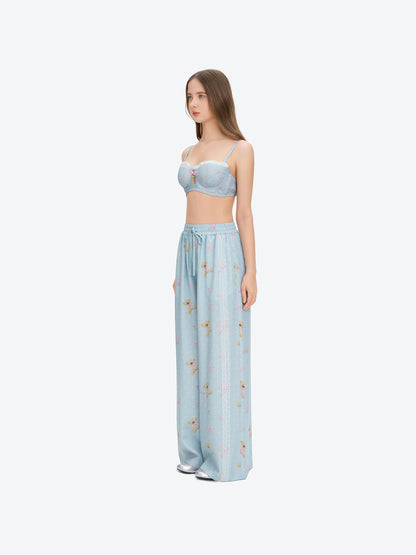 13DE MARZO Floral Print Strappy Corset Top Blue