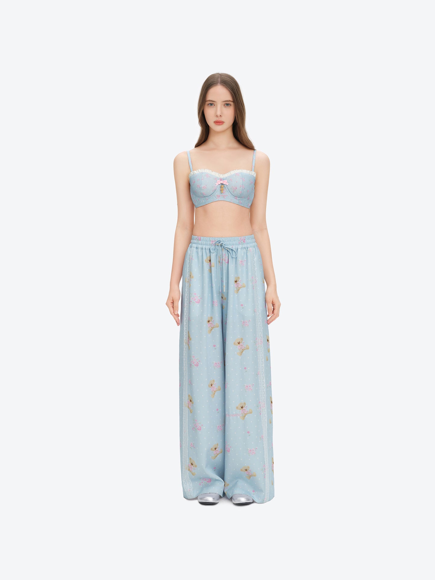 13DE MARZO Floral Print Strappy Corset Top Blue