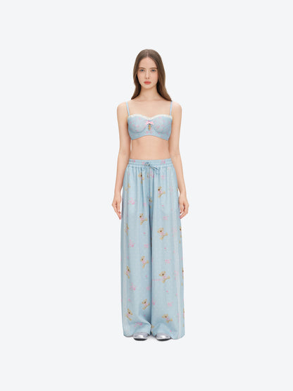 13DE MARZO All-Over Floral Print Loose Pants Blue