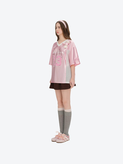 13DE MARZO Bear Cheerleader Satin Jersey T-shirt Pink - 13DE MARZO