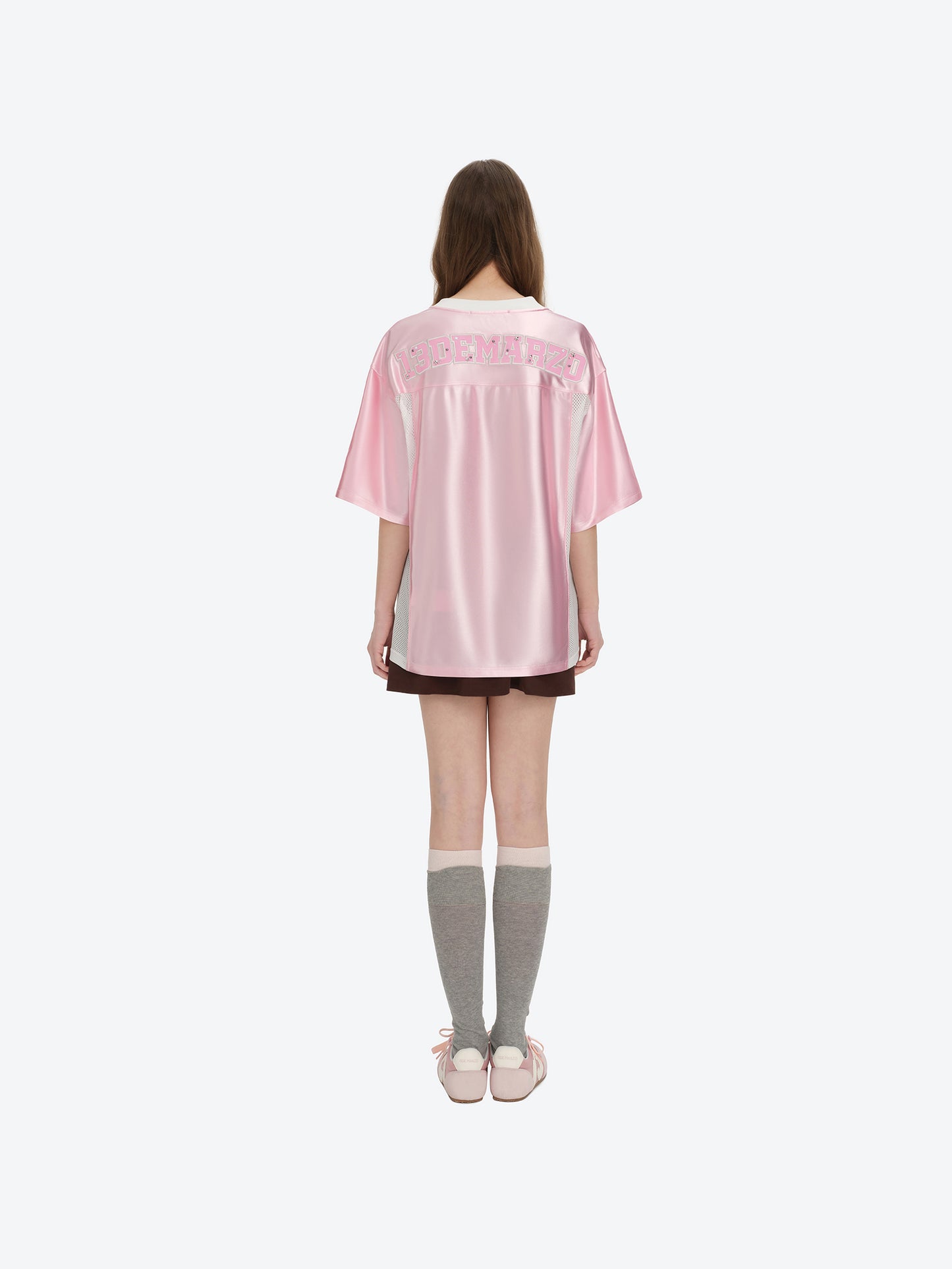 13DE MARZO Bear Cheerleader Satin Jersey T-shirt Pink - 13DE MARZO