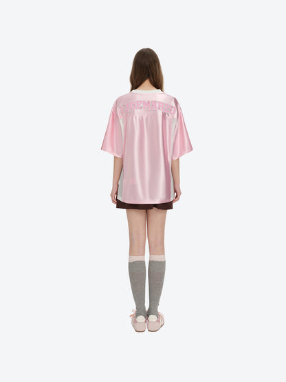 13DE MARZO Bear Cheerleader Satin Jersey T-shirt Pink - 13DE MARZO