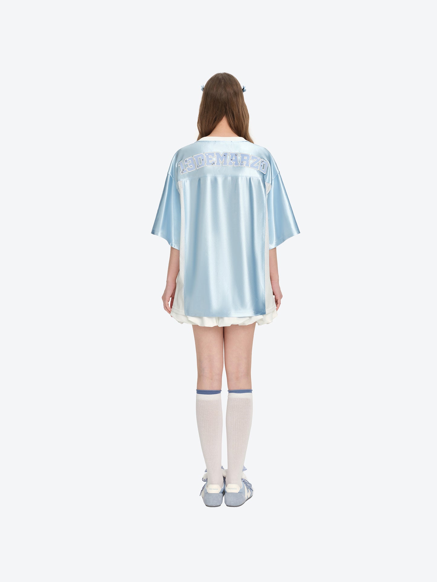 13DE MARZO Bear Cheerleader Satin Jersey T-shirt Blue - 13DE MARZO