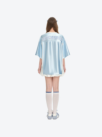 13DE MARZO Bear Cheerleader Satin Jersey T-shirt Blue - 13DE MARZO