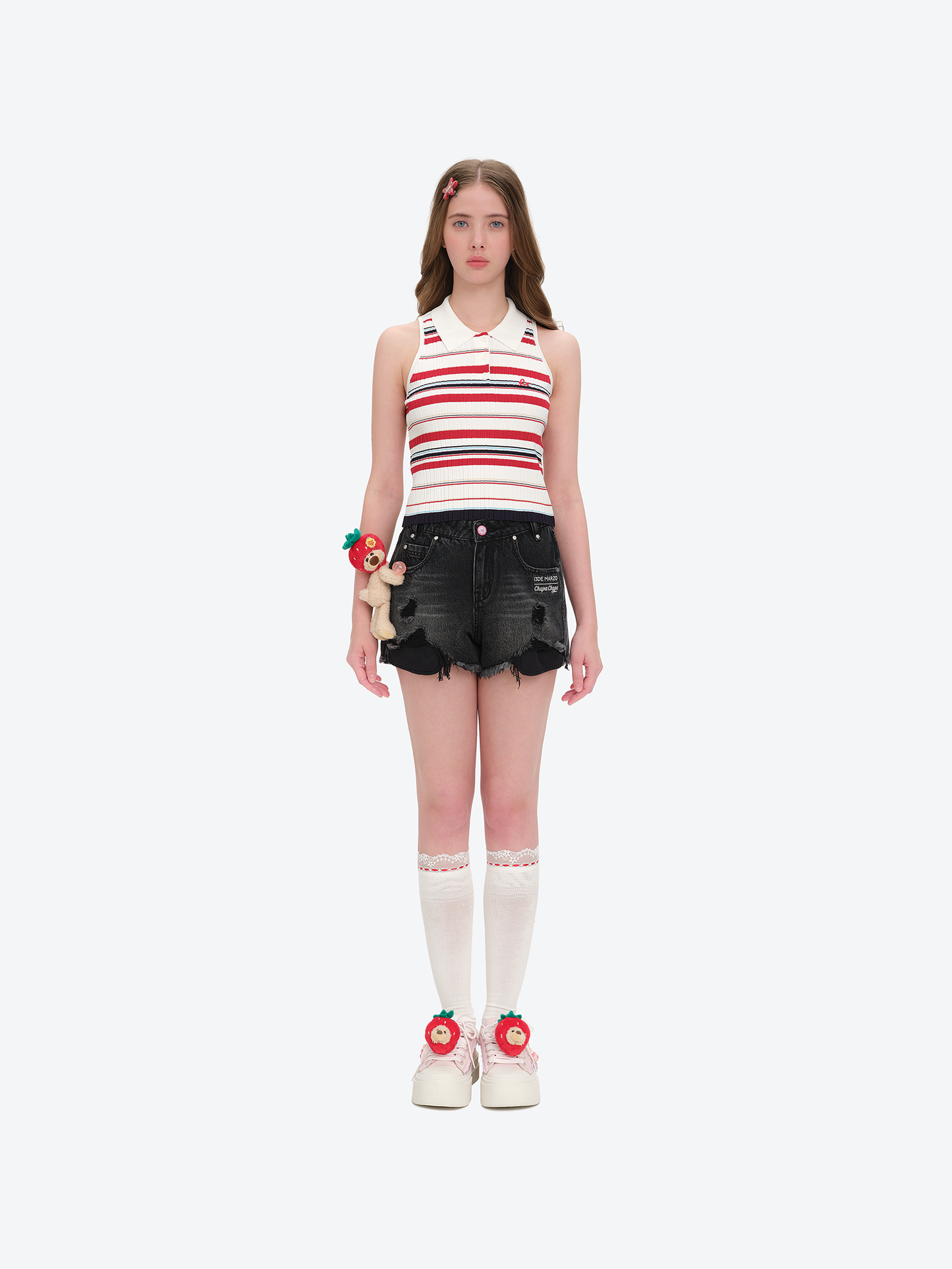 13DE MARZO Lollipop Distressed Denim Shorts Black - 13DE MARZO