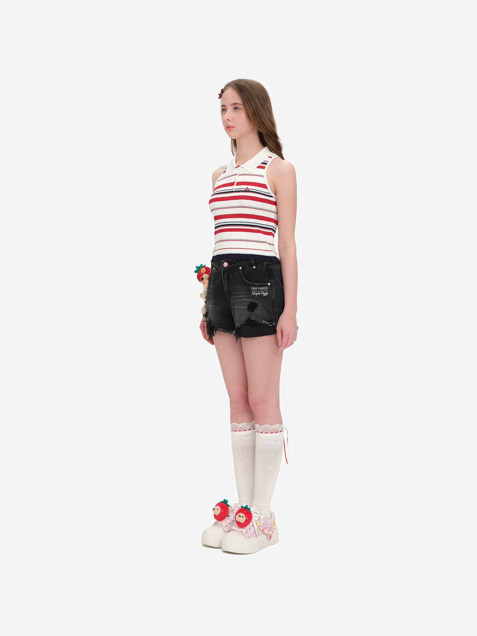 13DE MARZO Lollipop Distressed Denim Shorts Black - 13DE MARZO