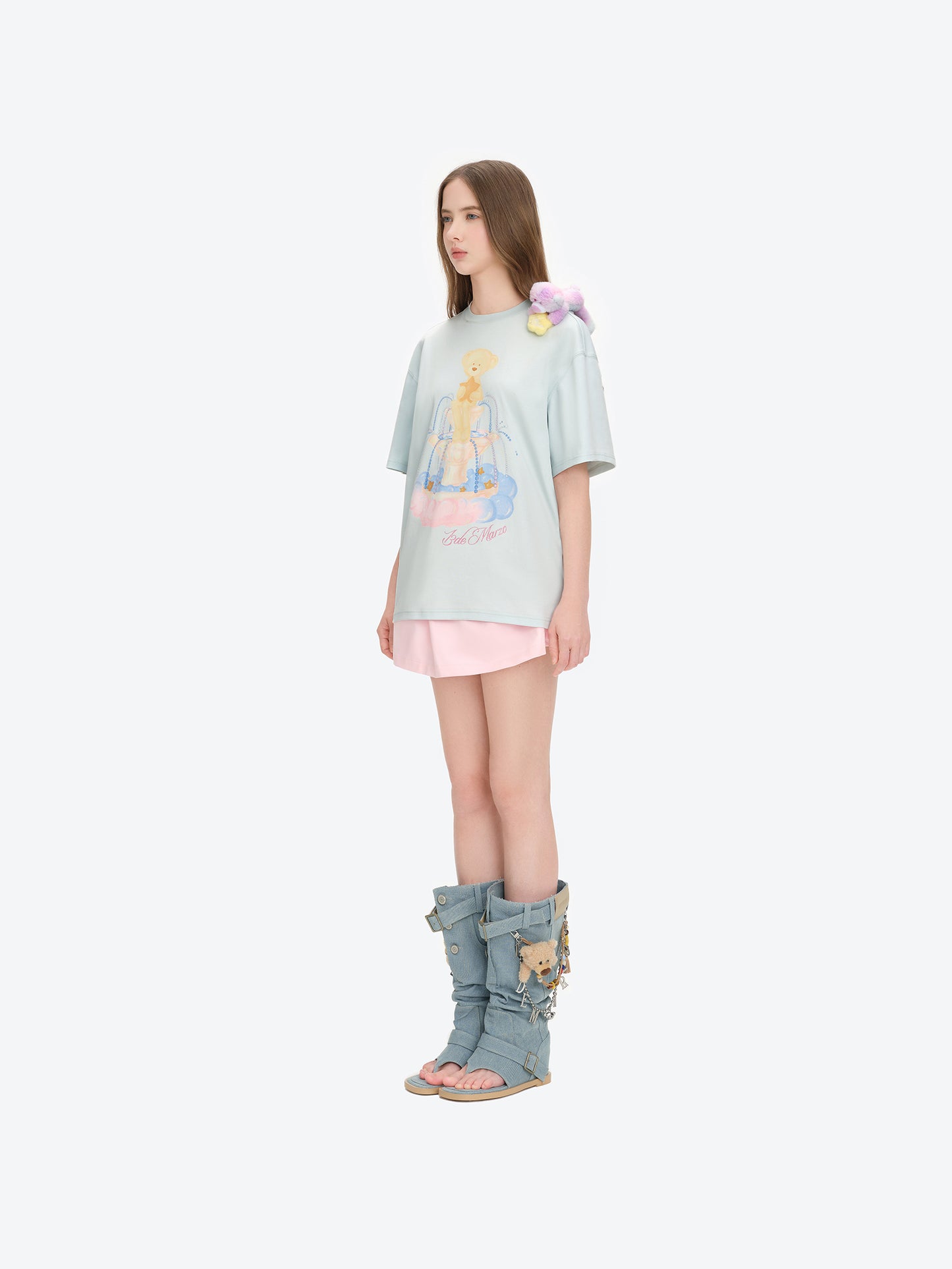 13DE MARZO Denim Flip-Flop Stacked Boots Blue