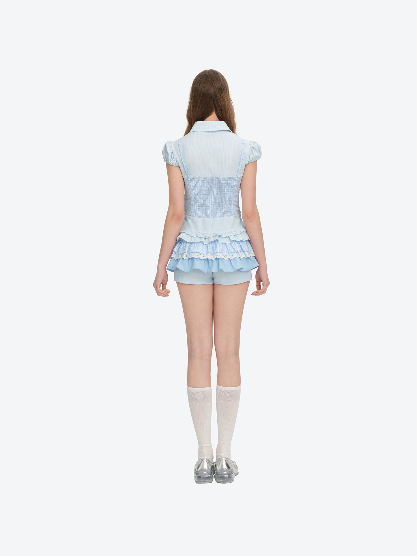 13DE MARZO Sleeveless Top with Puff Sleeve Shirt Blue - 13DE MARZO