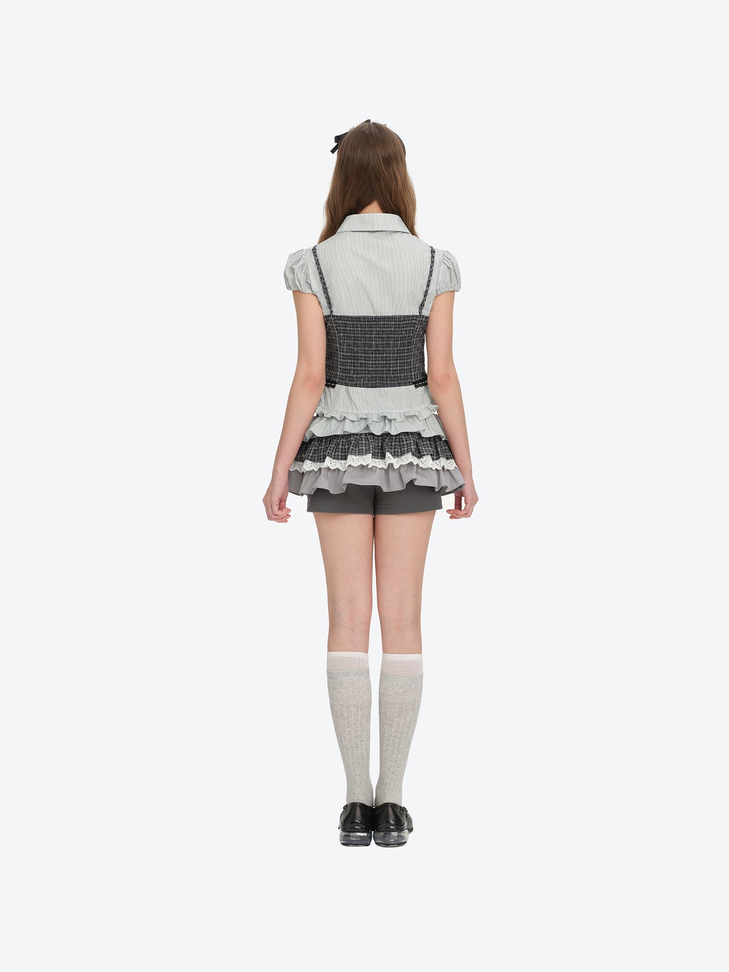13DE MARZO Sleeveless Top with Puff Sleeve Shirt Dark Grey - 13DE MARZO